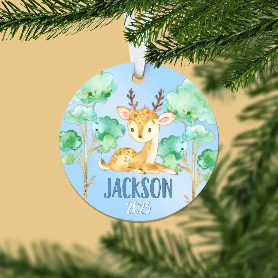 Deer Christmas Ornament | Male Deer | Blue | Boy | 2024 | Personalized | S'Berry Boutique