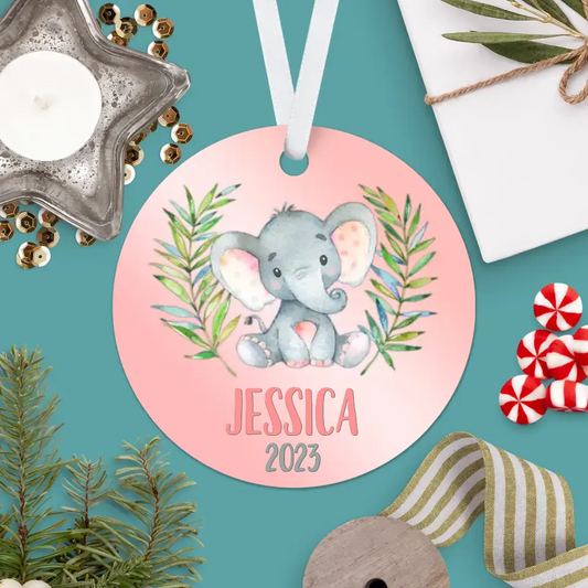 Elephant Christmas Ornament | Pink | Girl | 2024 | Personalized | S'Berry Boutique