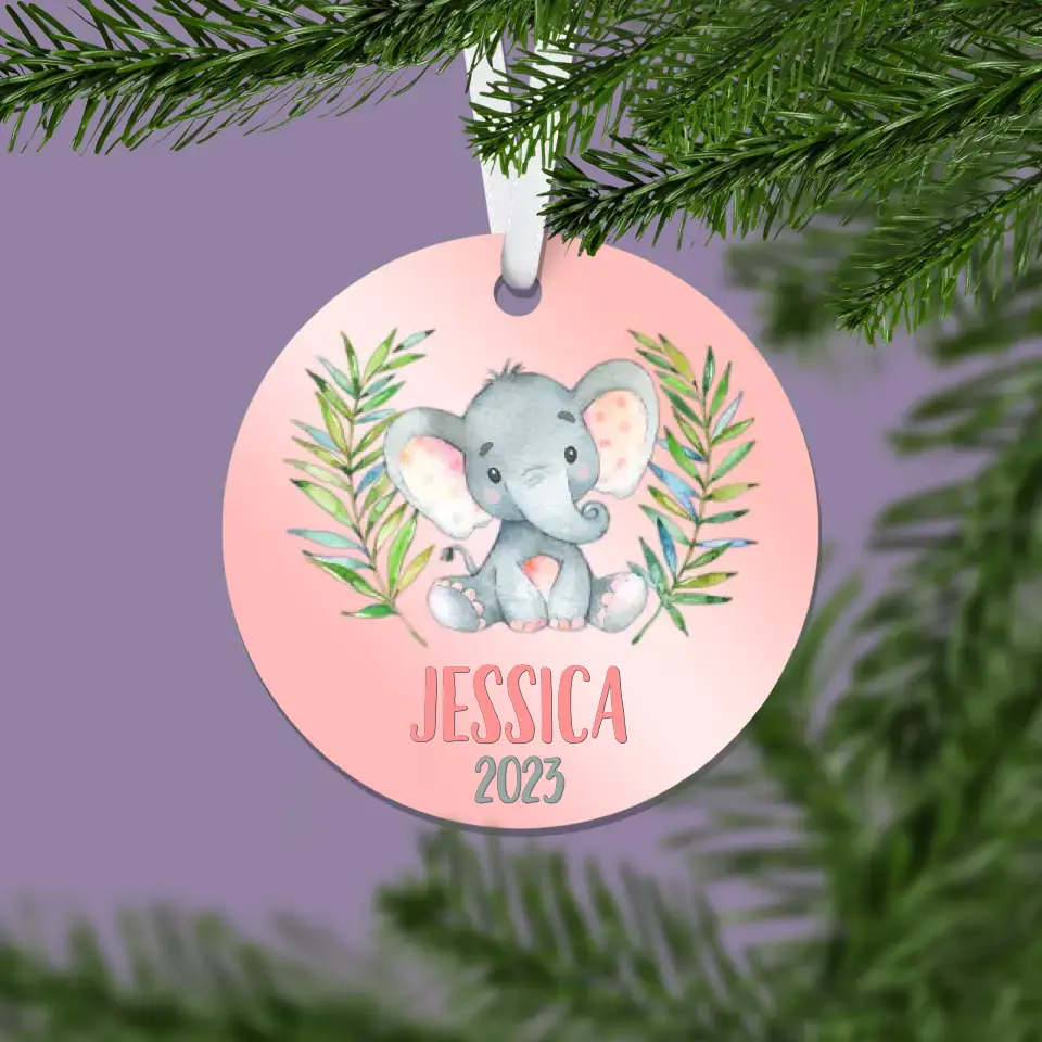 Elephant Christmas Ornament | Pink | Girl | 2024 | Personalized | S'Berry Boutique