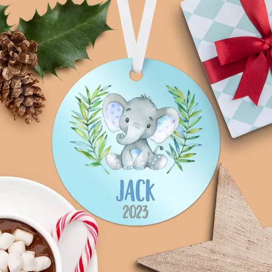 Elephant Christmas Ornament | Blue | Boy | 2024 | Personalized | S'Berry Boutique