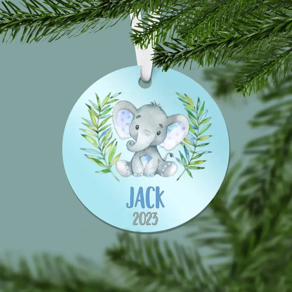 Elephant Christmas Ornament | Blue | Boy | 2024 | Personalized | S'Berry Boutique