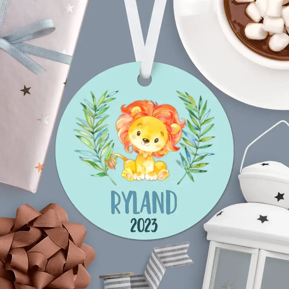 Lion Christmas Ornament | Blue | Boy | 2024 | Personalized | S'Berry Boutique