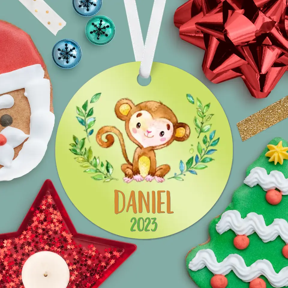 Monkey Christmas Ornament | Green | Boy | 2024 | Personalized | S'Berry Boutique