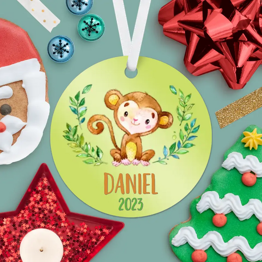 Monkey Christmas Ornament | Green | Boy | 2024 | Personalized | S'Berry Boutique