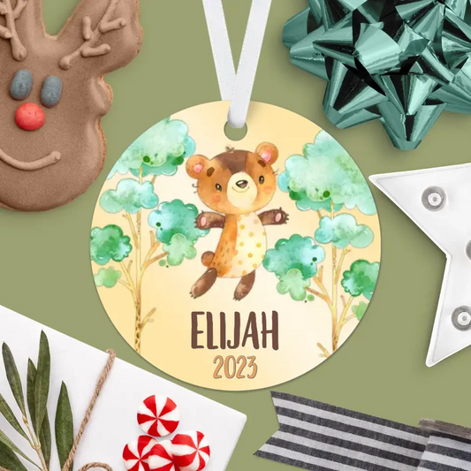 Bear Christmas Ornament | Yellow | Boy | 2024 | Personalized | S'Berry Boutique