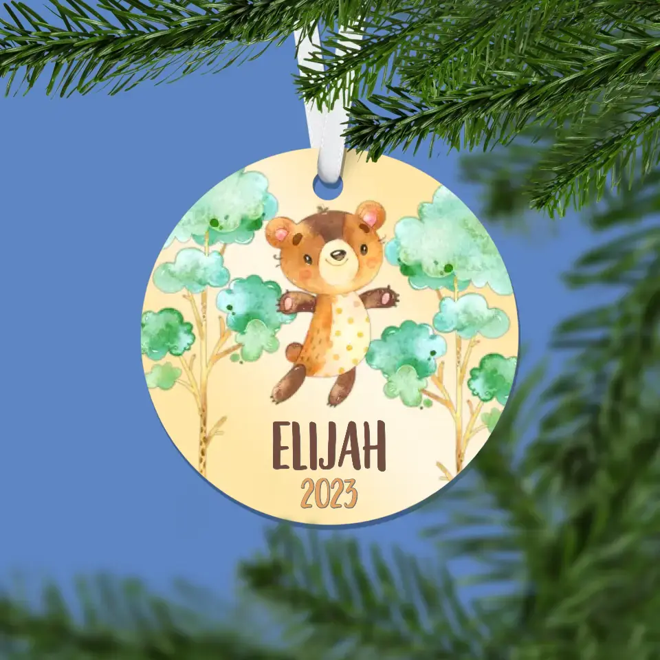 Bear Christmas Ornament | Yellow | Boy | 2024 | Personalized | S'Berry Boutique