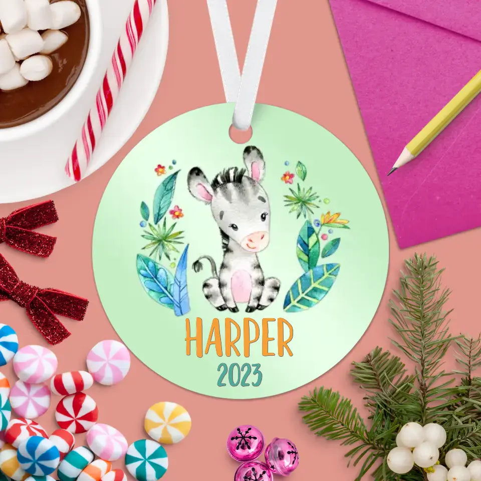 Zebra Christmas Ornament | Green | Girl | Boy | 2024 | Personalized | S'Berry Boutique