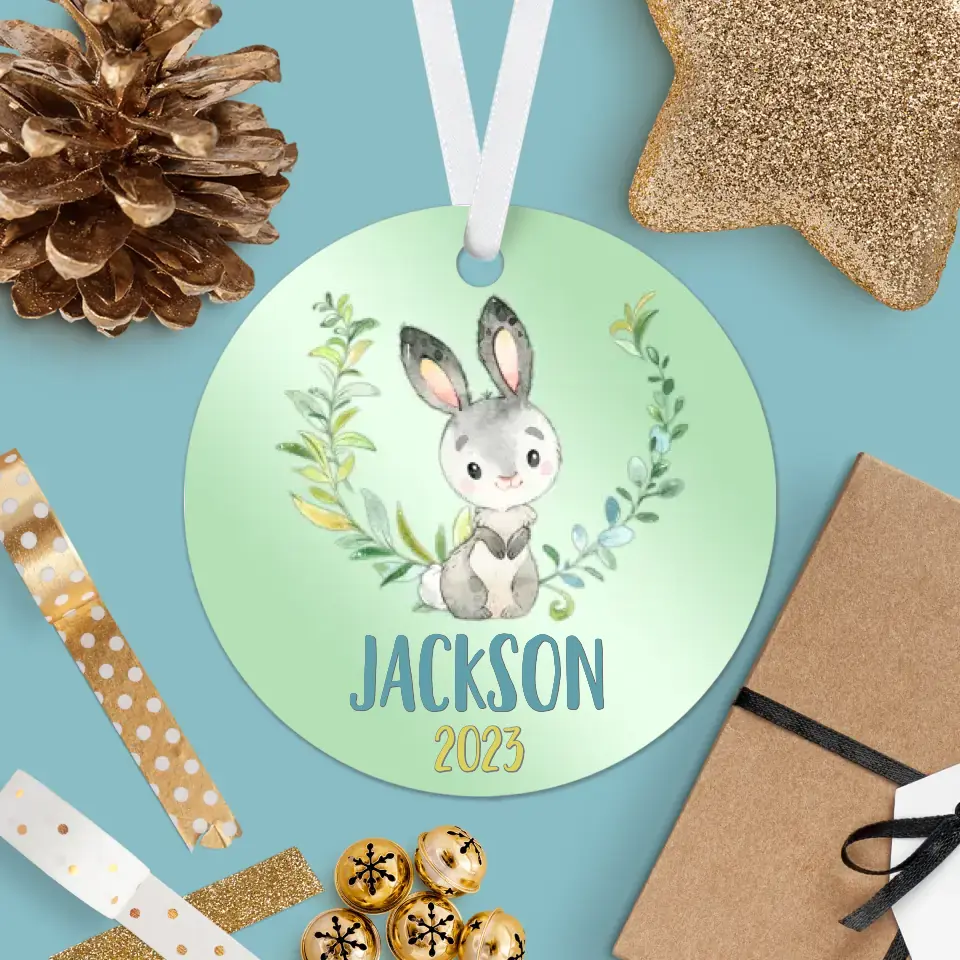 Rabbit Christmas Ornament | Green | Boy | 2024 | Personalized | S'Berry Boutique