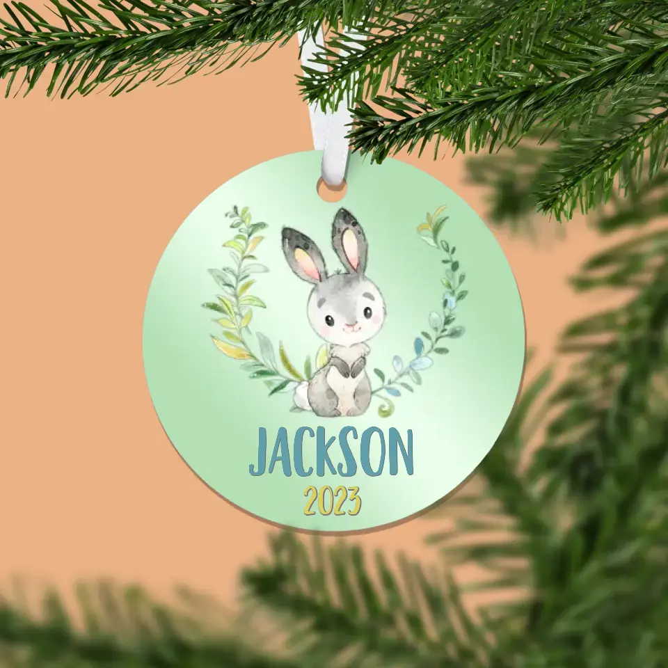 Rabbit Christmas Ornament | Green | Boy | 2024 | Personalized | S'Berry Boutique