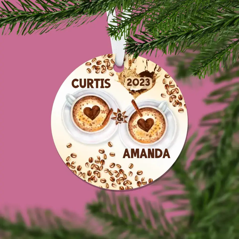 Coffee Christmas Ornament | For Couples | 2 Cups | 2024 | Personalized | S'Berry Boutique