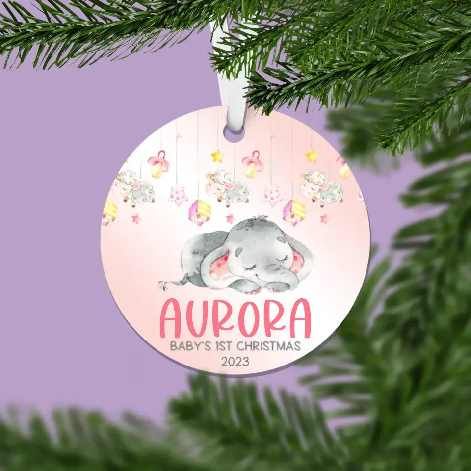 Elephant Baby's First Christmas Ornament | Pink | Baby Girl | 2024 | Personalized | S'Berry Boutique