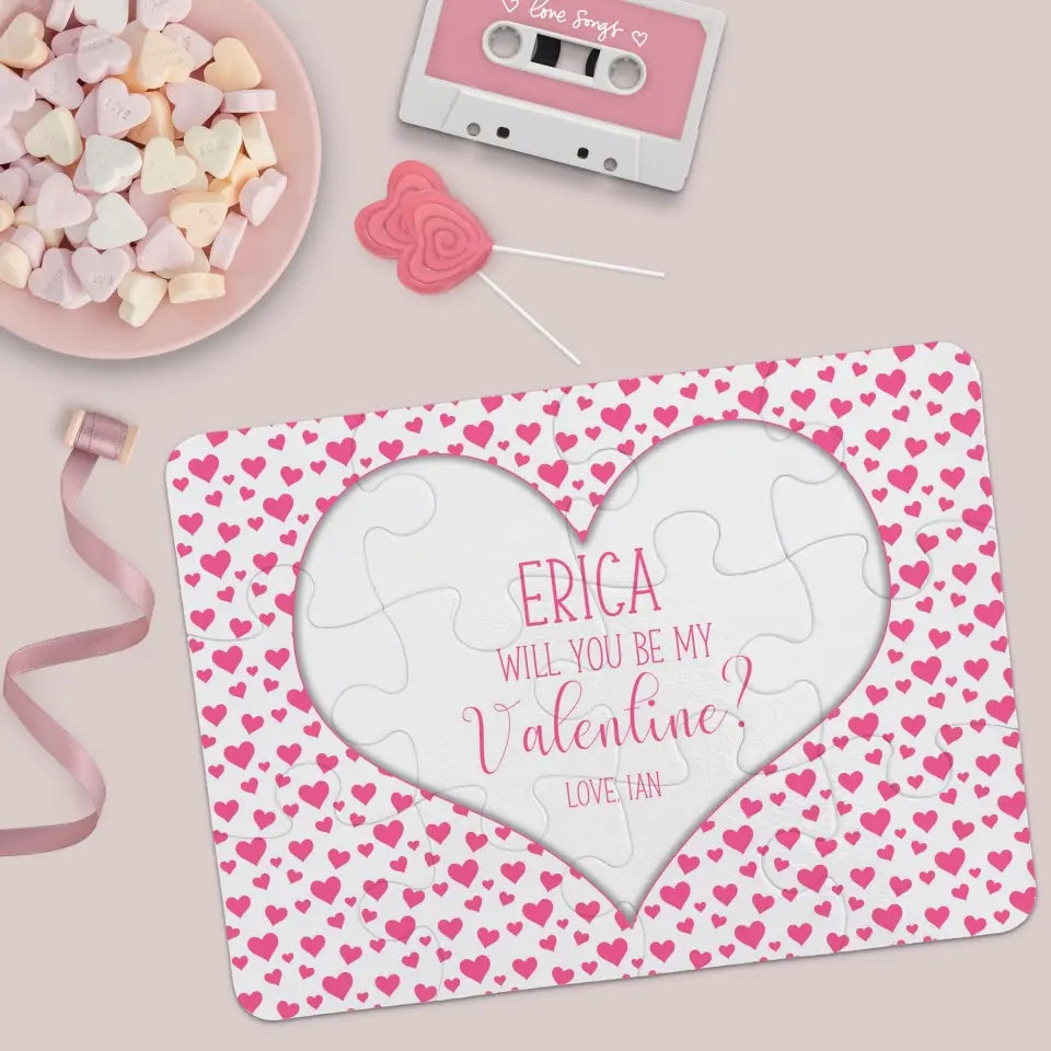 Will You Be My Valentine | Jigsaw Puzzle | Pink Hearts | Personalized | S'Berry Boutique