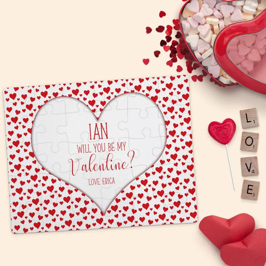 Will You Be My Valentine | Jigsaw Puzzle | Red Hearts | Personalized | S'Berry Boutique