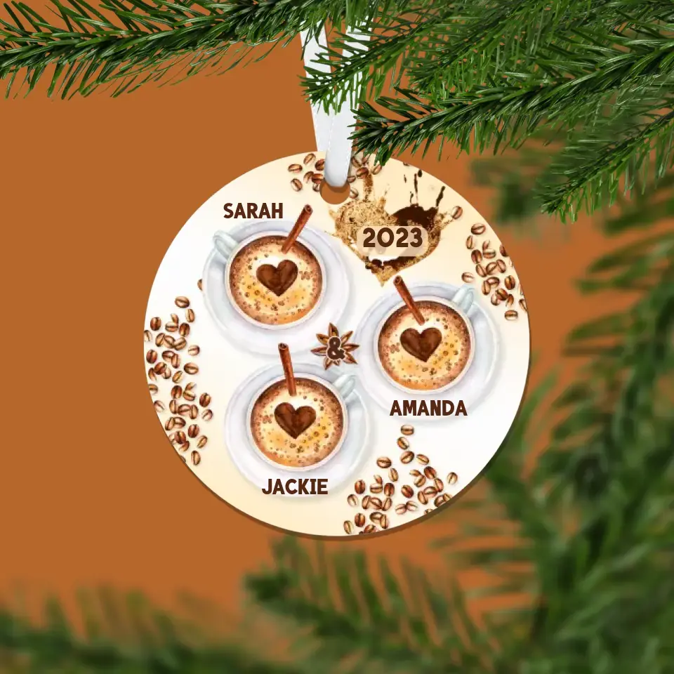 Coffee Christmas Ornament | For Best Friends | 3 Cups | 2024 | Personalized | S'Berry Boutique