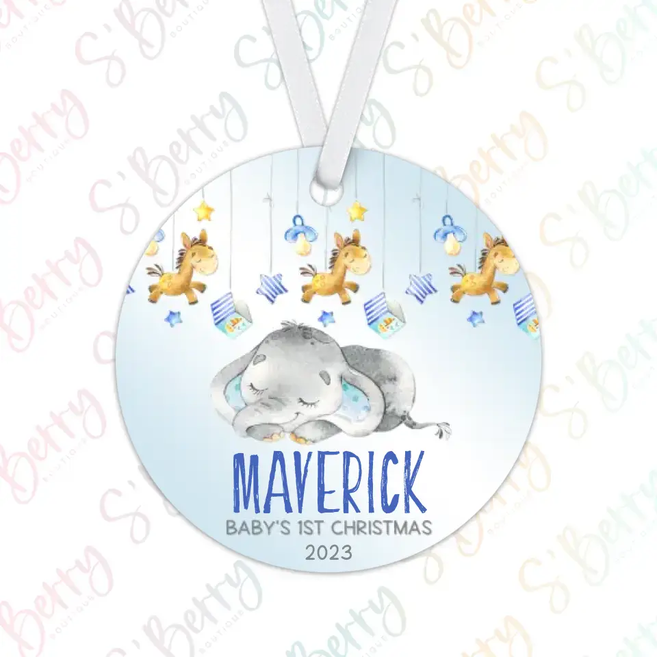Elephant Baby's First Christmas Ornament | Blue | Baby Boy | 2024 | Personalized | S'Berry Boutique
