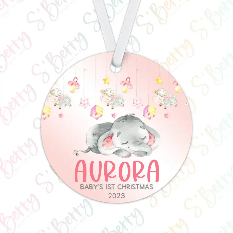 Elephant Baby's First Christmas Ornament | Pink | Baby Girl | 2024 | Personalized | S'Berry Boutique