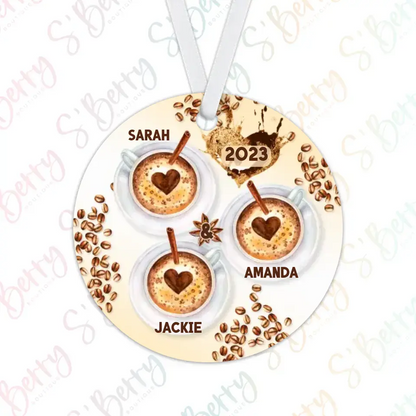 Coffee Christmas Ornament | For Best Friends | 3 Cups | 2024 | Personalized | S'Berry Boutique