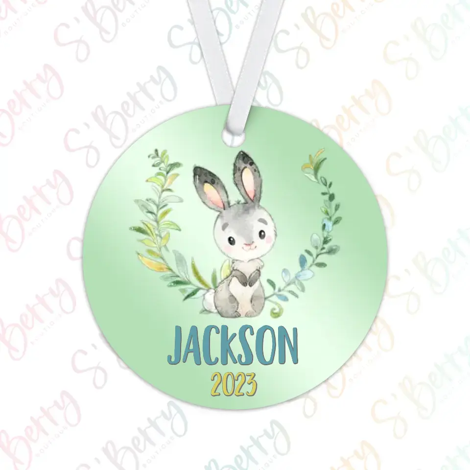 Rabbit Christmas Ornament | Green | Boy | 2024 | Personalized | S'Berry Boutique