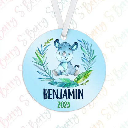 Rhinoceros Christmas Ornament | Blue | Boy | 2024 | Personalized | S'Berry Boutique