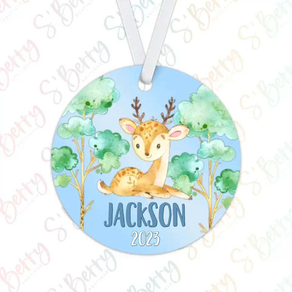 Deer Christmas Ornament | Male Deer | Blue | Boy | 2024 | Personalized | S'Berry Boutique