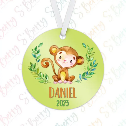 Monkey Christmas Ornament | Green | Boy | 2024 | Personalized | S'Berry Boutique