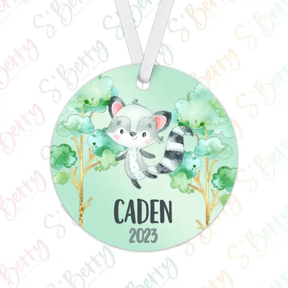 Raccoon Christmas Ornament | Green | Boy | 2024 | Personalized | S'Berry Boutique