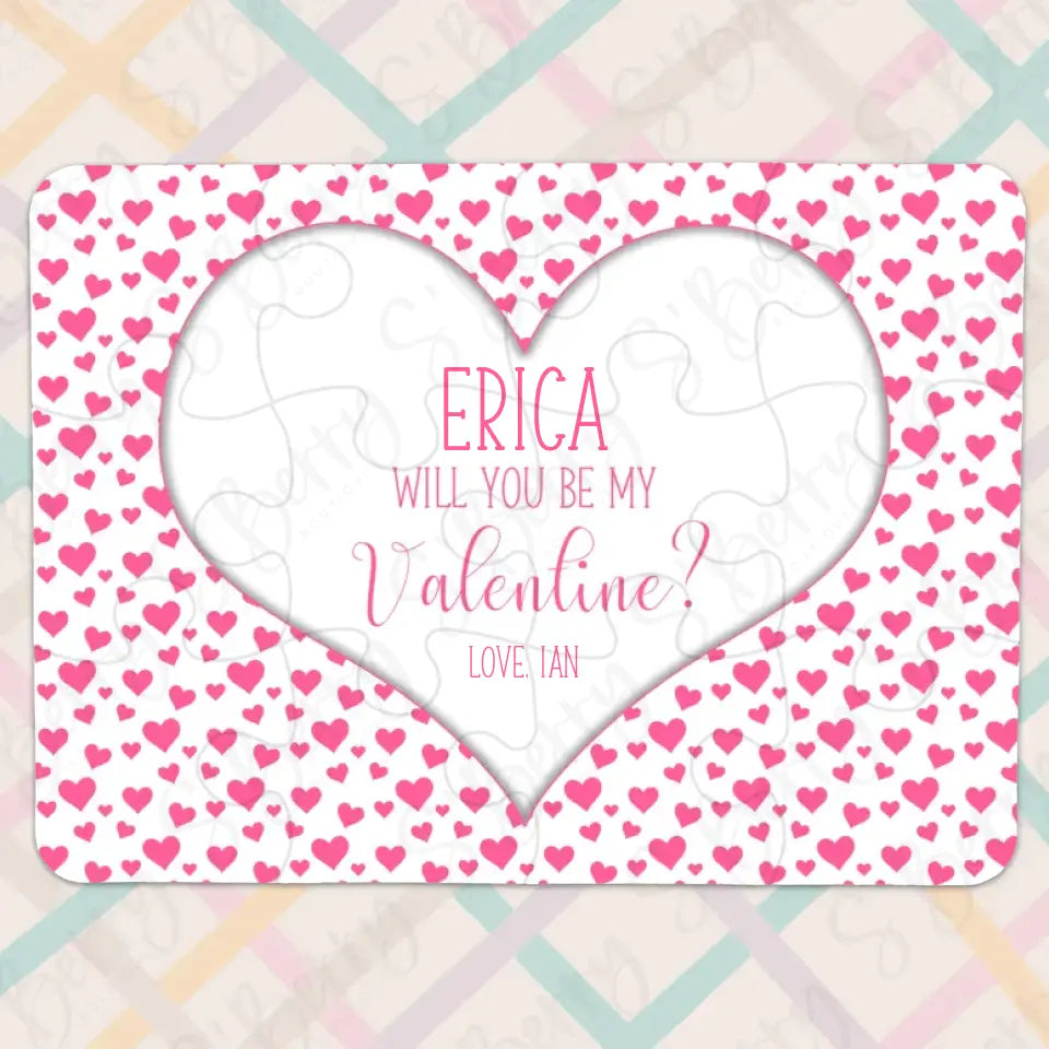 Will You Be My Valentine | Jigsaw Puzzle | Pink Hearts | Personalized | S'Berry Boutique