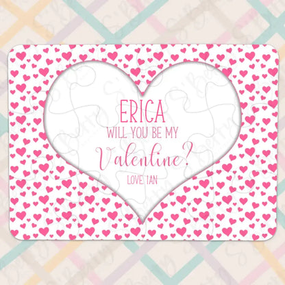 Will You Be My Valentine | Jigsaw Puzzle | Pink Hearts | Personalized | S'Berry Boutique