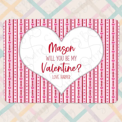 Will You Be My Valentine | Jigsaw Puzzle | Red & Pink Heart Stripes | Personalized | S'Berry Boutique