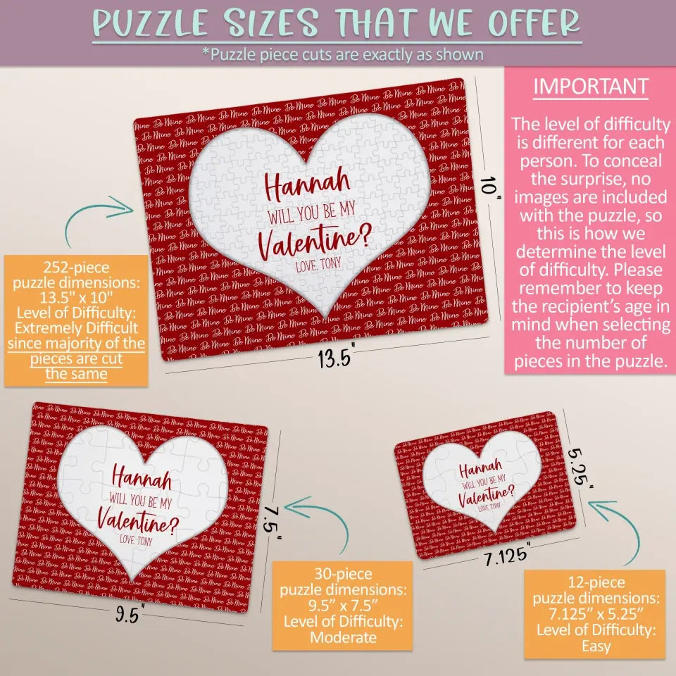 Will You Be My Valentine | Jigsaw Puzzle | Red With White Be Mine | Personalized | S'Berry Boutique