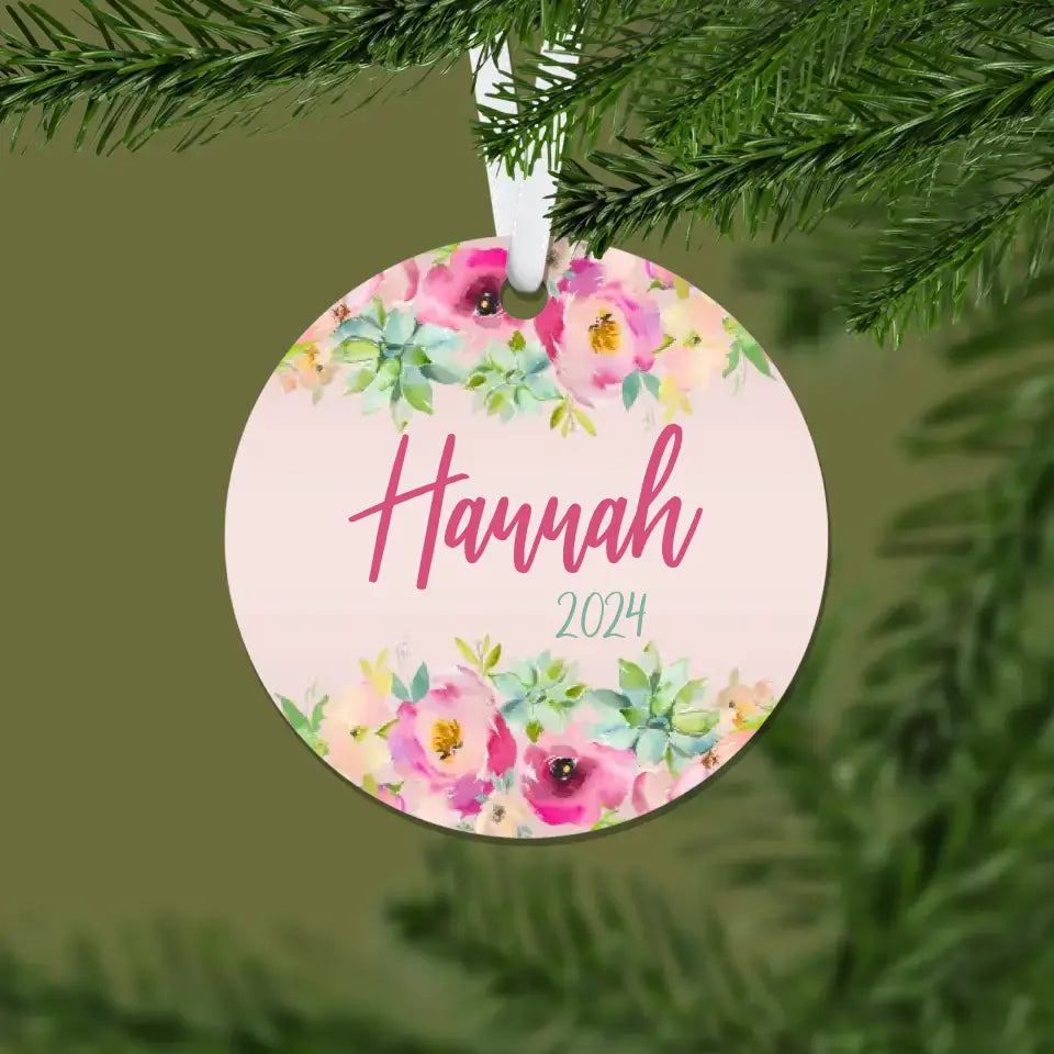 Floral & Succulent Christmas Ornament | Pink, Teal | 2024 | Personalized | S'Berry Boutique