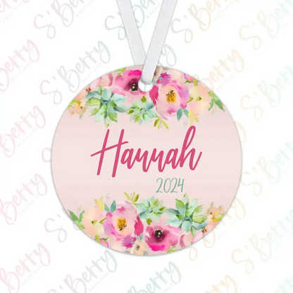 Floral & Succulent Christmas Ornament | Pink, Teal | 2024 | Personalized | S'Berry Boutique