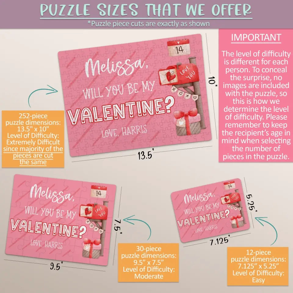 Will You Be My Valentine | Jigsaw Puzzle | Love Letter Mail | Personalized | S'Berry Boutique