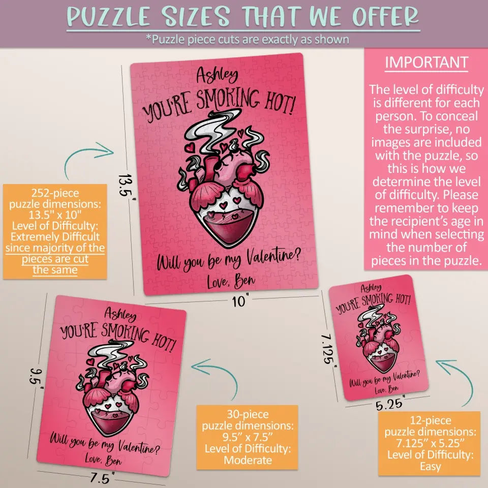 Will You Be My Valentine | Jigsaw Puzzle | You're Smoking Hot | Personalized | S'Berry Boutique