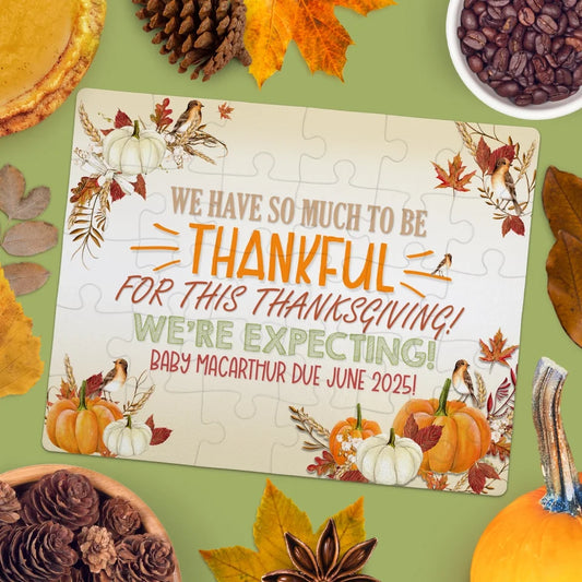 Thanksgiving Pregnancy Announcement | Jigsaw Puzzle | Thankful 2 | Personalized | S'Berry Boutique