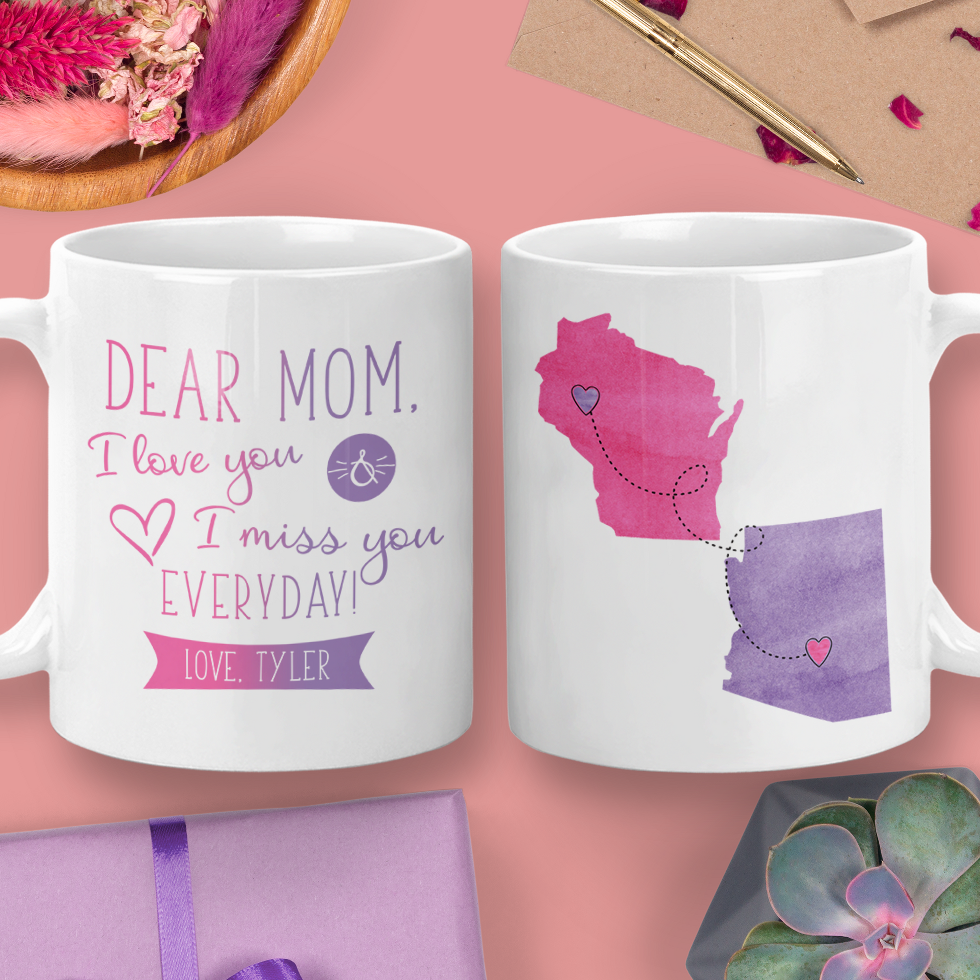 Mothers day personalized gift from daughter, mom state mug, tea cup, mom  from daughter, long distance gift, distance quote mug